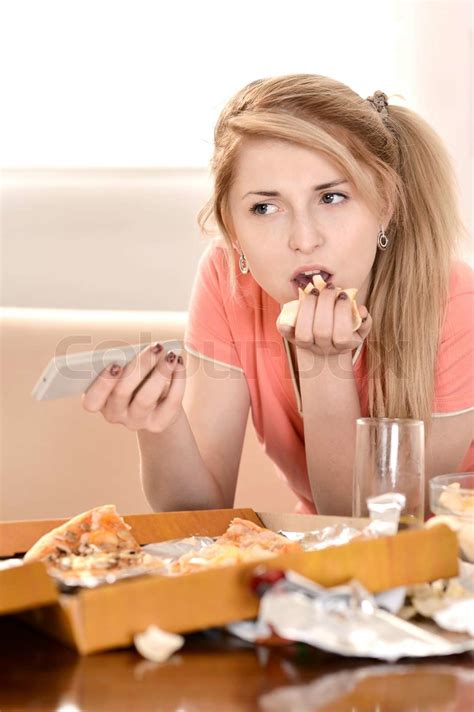 Girl Eating Pizza Stock Image Colourbox