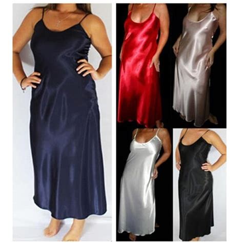 Plus Size Xxxl 5 Colors Women Long Nightwear Faux Silk Satin Night