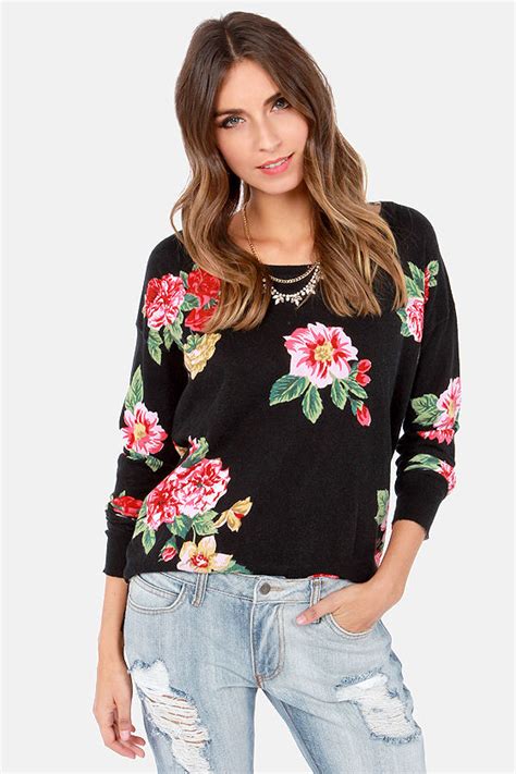 Billabong Petal Daze Floral Print Sweater Black Sweater Floral