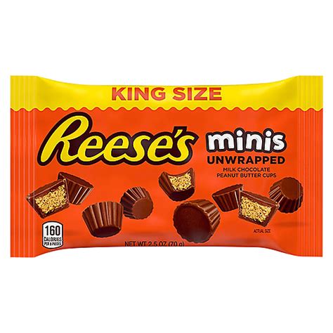 reese s minis king size milk chocolate peanut butter cups candy unwrapped candy 2 5 oz bag