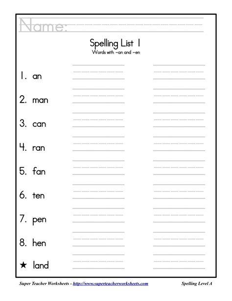 Printable Worksheets For 1st Grade Spelling