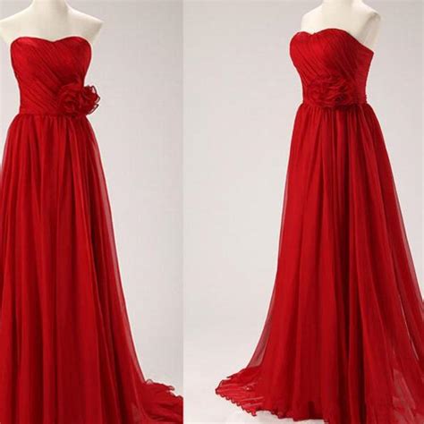 Delicate Red Sweetheart Chiffon Prom Gown Red Prom Dresses 2015