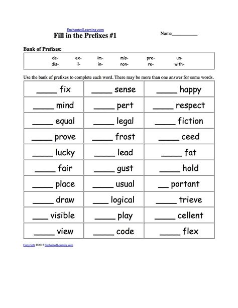 Free Printable Prefixes And Suffixes Worksheets
