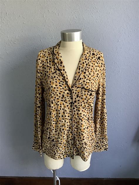 Zara Leopard Print Satin Blouse Shirt Size Small Gem