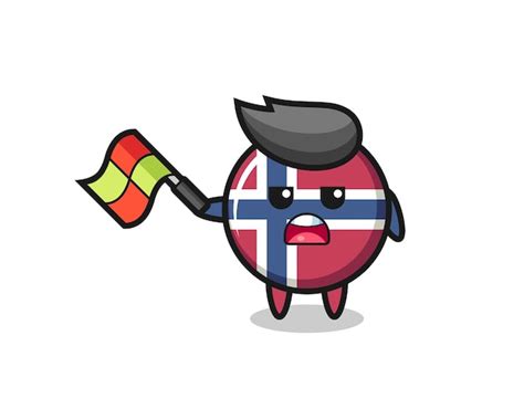 Premium Vector Norway Flag Badge Cartoon As The Line Judge Hold The