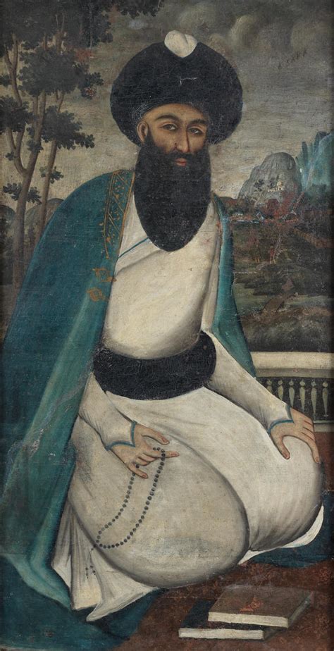 bonhams an imam seated at a balcony with a landscape beyond qajar persia mid 19th century
