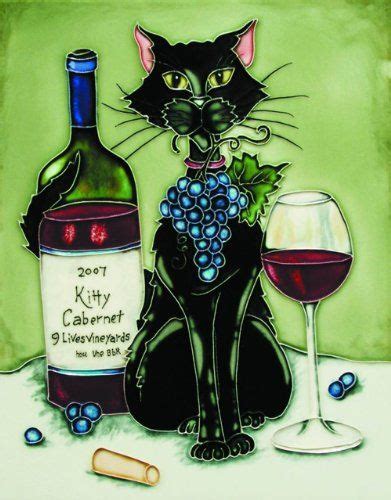 Feline Wine Black Cat With Cabernet And Green Background Decorative