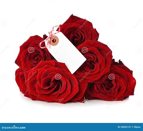 Bouquet Of Red Roses With A Label Stock Image Image Of Romantic