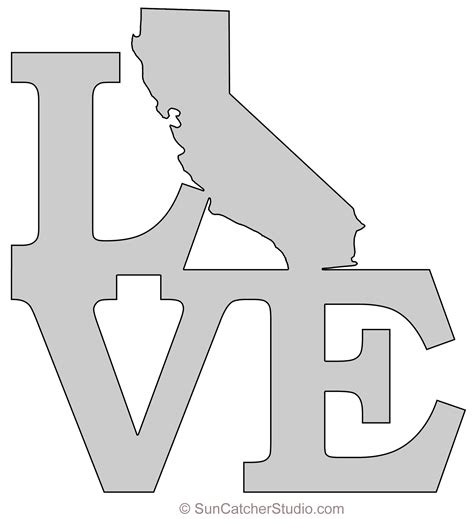 California Love Map Outline Scroll Saw Pattern Shape State Stencil Clip Art Printable