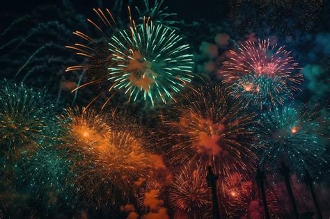 Premium Ai Image Fireworks In The Night Sky With A Green And Orange
