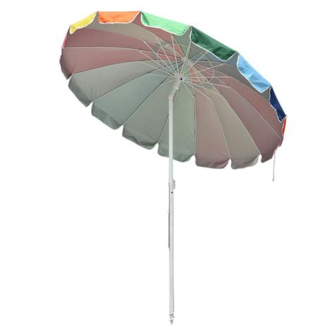 678ft Rainbow Beach Patio Umbrella Metal Market Tilt 16 Rib Sunshade