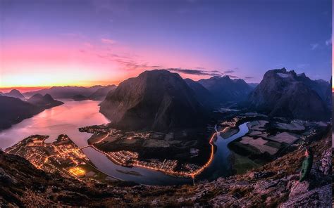 Nature Landscape River Sunset Mountain Cityscape Lights Summer