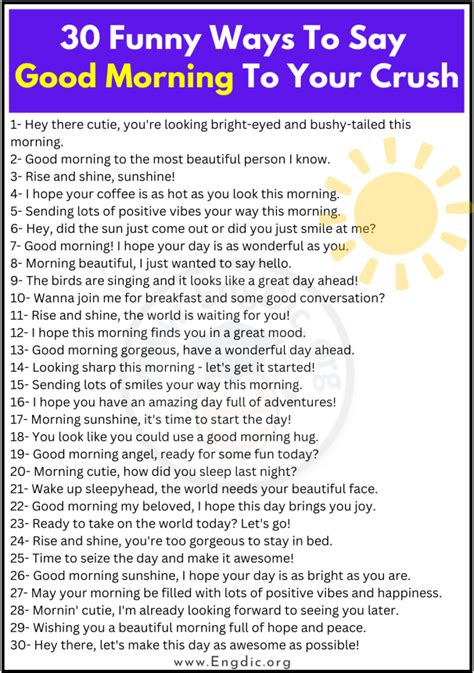 30 Funny Ways To Say Good Morning To Your Crush Engdic