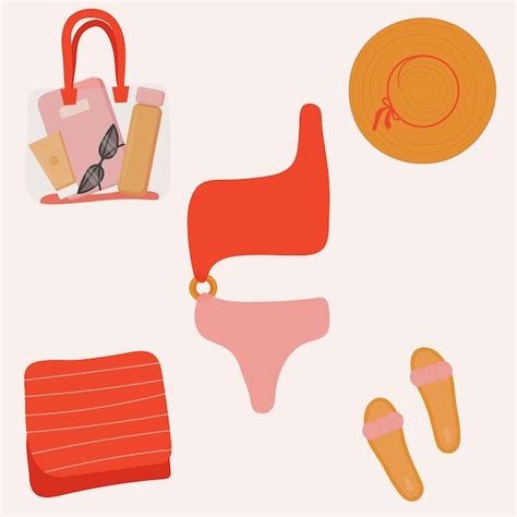 premium vector female bikini and beach accessories collection hand drawn flat design trendy