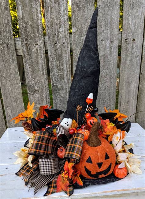 He twisted a candy into a j. Primitive Witch Hat Halloween Centerpiece Witch Decor | Etsy | Witch decor, Halloween ...