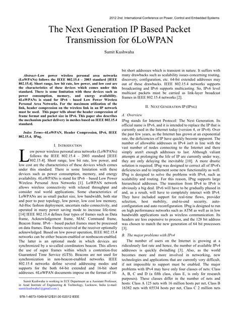 Pdf The Next Generation Ip Based Packet Transmission For 6lowpan