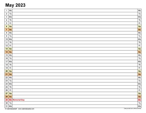 May 2023 Calendar Templates For Word Excel And Pdf