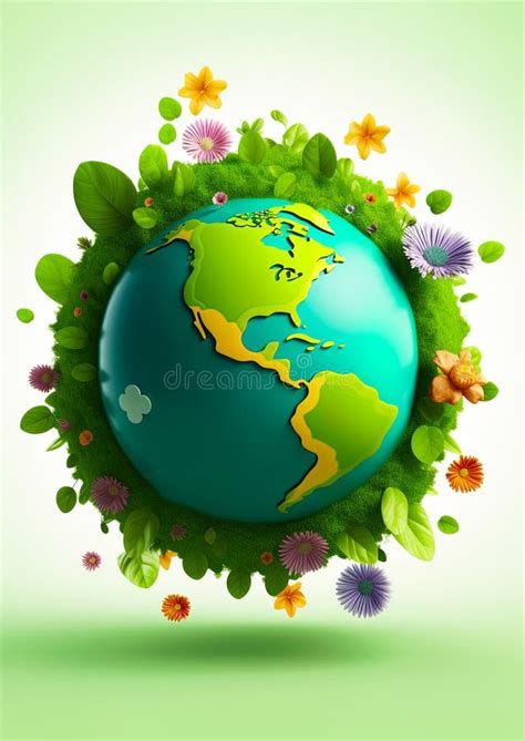 Earth Day Green Planet Earth Covered In Plants And Flowers Generative