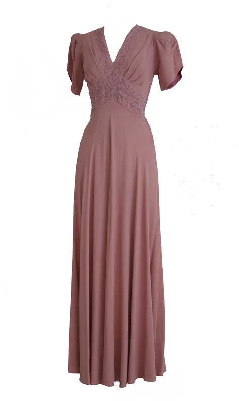 C 1935 Evening Dress In Crepe Georgette And Embroidered In Silk Cord