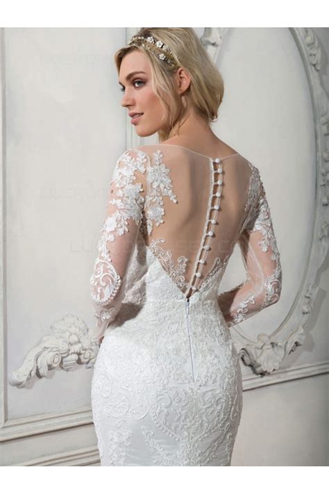 Long Sleeves Mermaid Illusion Neckline Lace Wedding Dresses Bridal Gowns