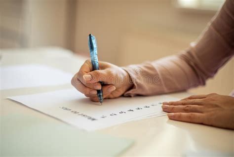 Woman Filling Forms At Home Stock Photo Image Of Paying