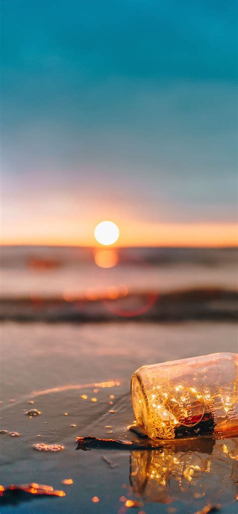 Clear Glass Mason Jar On Beach During Sunset Iphone 12 Wallpapers Free
