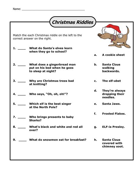 Christmas Math Riddles Worksheets Printable