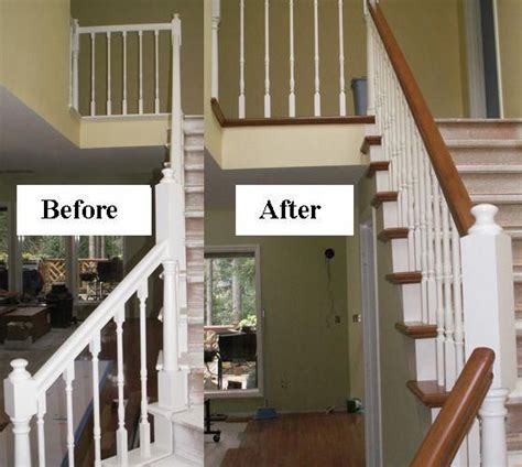 Before And After Restaining Stair Railing Stair Makeover Refinish