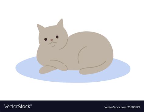 Cute Cartoon Gray Cat Lying On Carpet Flat Vector Image