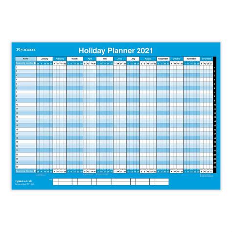 Ryman Compact Holiday Wall Planner 2021