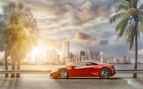 3840x2400 Lamborghini Huracan Miami Skyline 4k Hd 4k Wallpapersimages