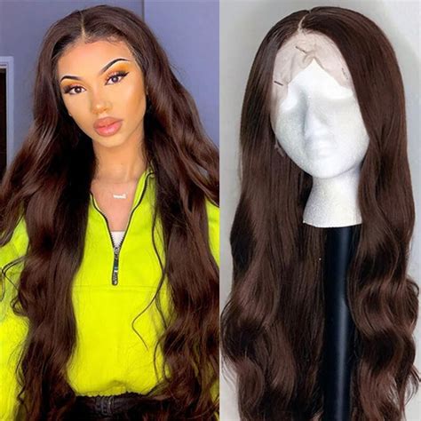 Nadula 130 Density Dark Brown Color Body Wave Swiss Lace Wig Human