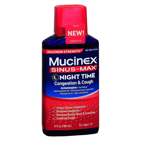 Mucinex Sinus Max Adult Maximum Strength Nighttime Congestion And Cough Liquid Walgreens