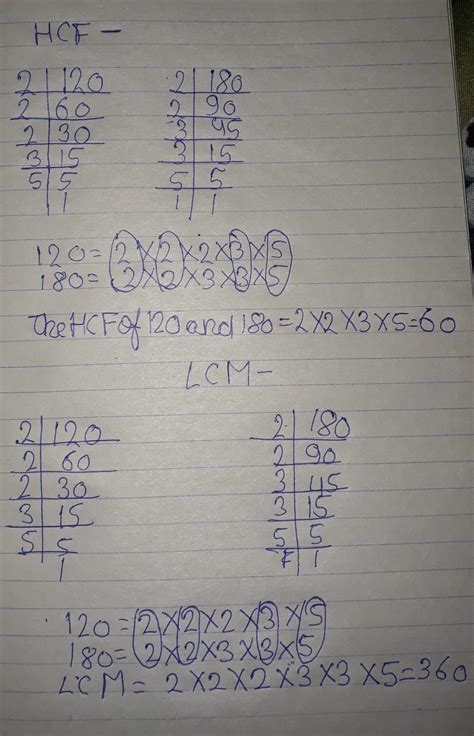 Hcf And Lcm Of 120 And 180