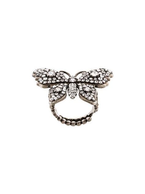 Gucci Crystal Studded Butterfly Ring In Metal Farfetch Butterfly