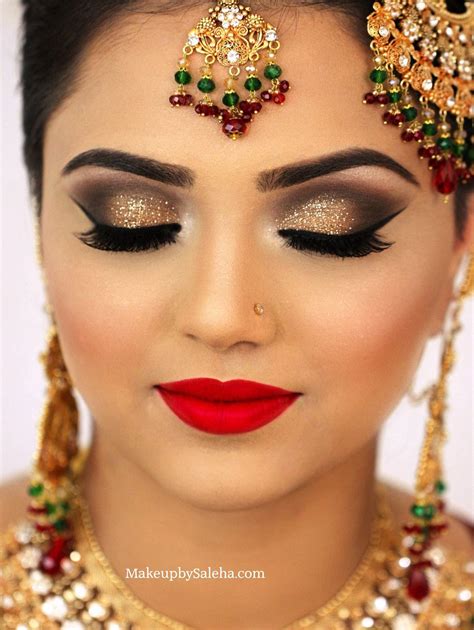 Bridal Makeup For Barat Gold Smoky Eye Makeup And Red Lips Mua Saleha