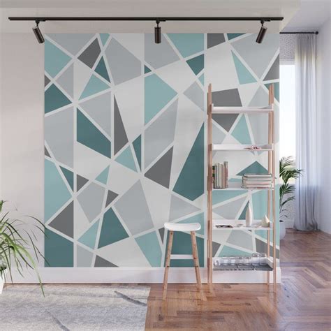 Geometric Pattern In Teal And Gray Wall Mural By Mel Fischer 8 X 8