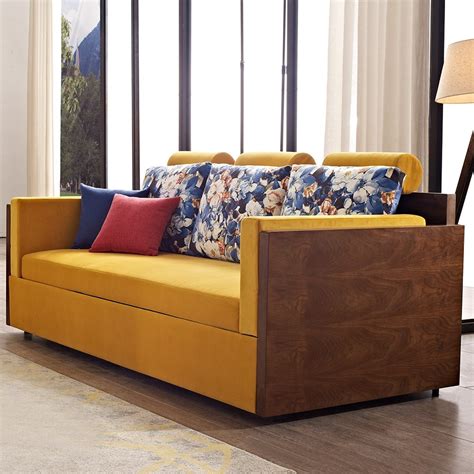 We also have different sizes available for purchase, like a loveseat armless sofa seat that can convert into a large ottoman or twin bed. Luxury Modern Folding Wood Bunk Bed Sleeper Sofa Yellow Upholstered Convertible Sofa Bed Pillows ...