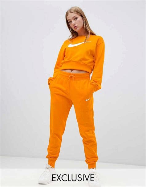 Nike Exclusive To Asos Orange Large Swoosh Logo Cropped Sweat And Jogger