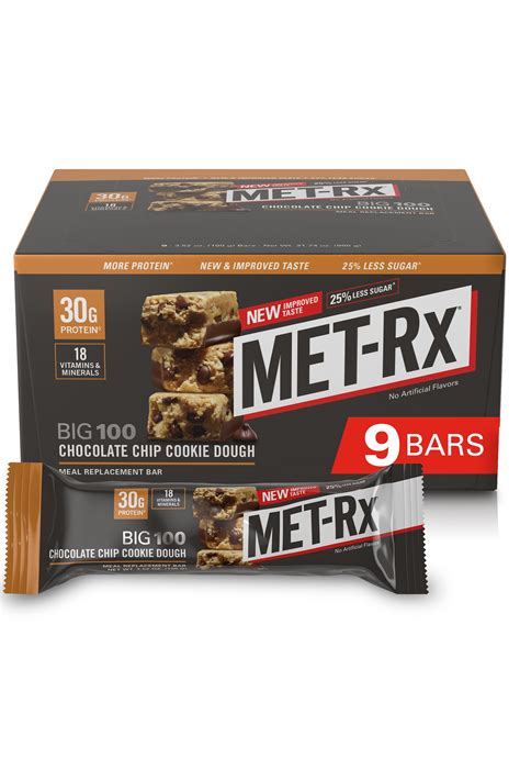 Met Rx Big 100 High Protein Meal Replacement Bar Chocolate Chip Cookie