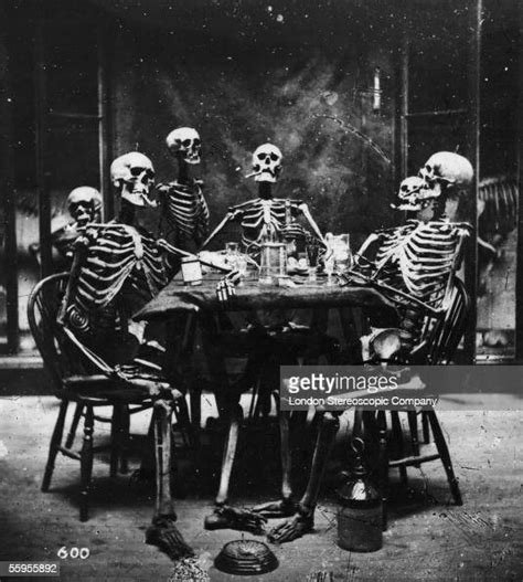 Six Skeletons Smoking Around The Dinner Table Circa 1865 Fotografia
