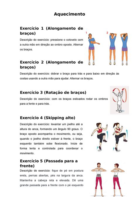 Aquecimento para educação física Aquecimento Exercício Alongamento de braços Descrição