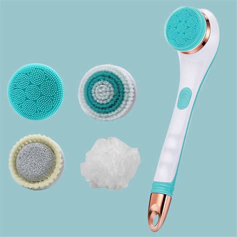 Mixfeer Electric Silicone Bath Brush Back Scrubber 4 Brush Heads Usb Rechargeable Rotating