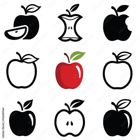 Apple Icon Collection Vector Outline And Silhouette Stock Vector