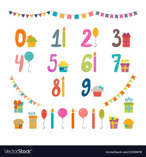 Set Of Birthday Party Design Elements With Numbers