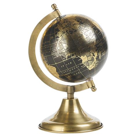 Vintage Look Black And Gold Rotating World Globe On A Metal Stand In 3