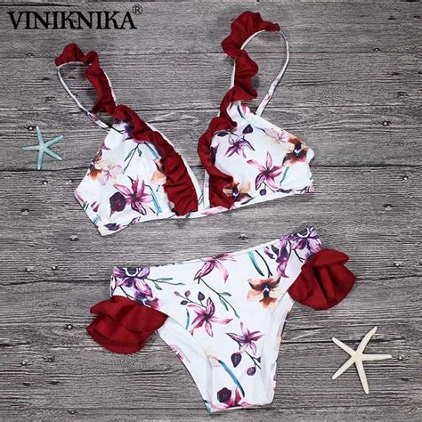 Viniknika Sexy Woman Bikini Set New Lotus Leaf Shape Printing Sling Swimwear Summer Beach High