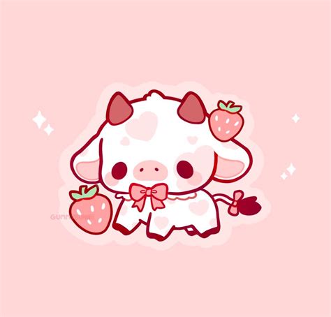 Kawaii Strawberry Cow Matte Vinyl Sticker Stickers Cute Etsy Cute