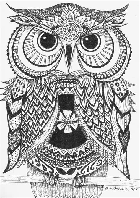 Zentangle Owl In Ink Drawing By Michelle Harris Fine Art America