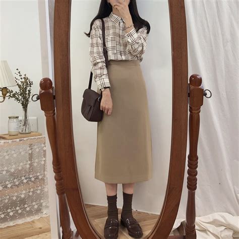 High Waist Long Pure Korean Style Skirt Yw41390